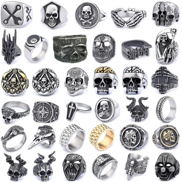 Wholesale Cross-Border Nordic Hot-Selling Titanium Steel Skull Antioxidant Niche Stylish Fashion Gothic Theme Party Dark Ring
