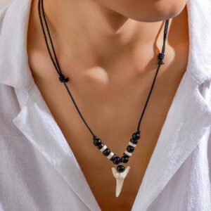 oly-afc4563df998824afc78e3e4bb6954a0 Wholesale European and American fashion personalized wooden beads shark tooth necklace jewelry men's hip hop niche high-grade simple cross-border jewelry