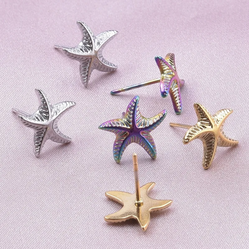 Wholesale PVD Coated Real Gold Plated 18K Gold Round Star 304 Stainless Steel Simple Style Waterproof Non Tarnish Ear Studs