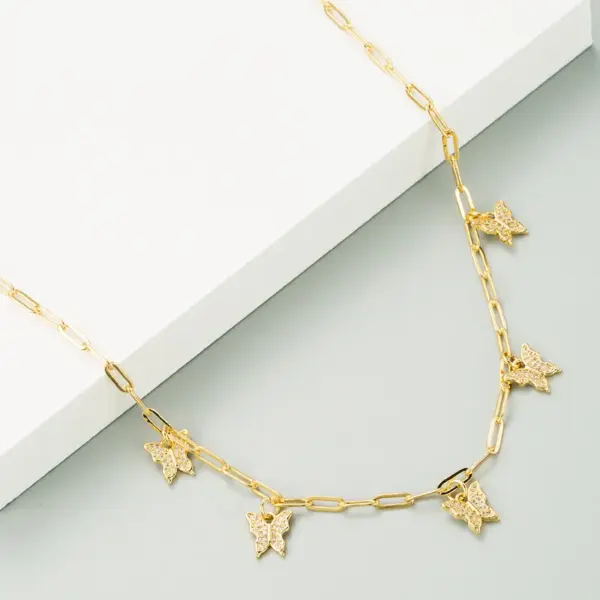 Wholesale Copper Mariner Chain Inlaid Zircon Butterfly Pendant Necklace