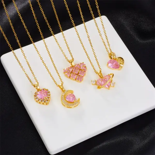 Wholesale Simple Style Heart Shape Copper Inlay Zircon Pendant Necklace