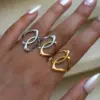 Wholesale Summer Ladies' 18K Gold Plated Stainless Steel Geometric Hollow Out Open Ring Adjustable Size Vacuum Electroplating Jewelry Accessory