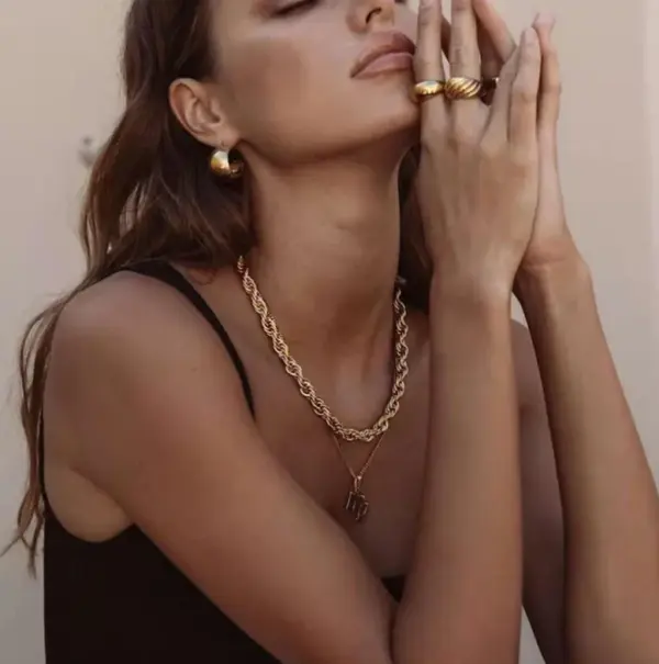 Real Gold Plated 304 Stainless Steel PVD Coated Solid Color Waterproof Non Tarnish Twisted Rope Chain Necklace