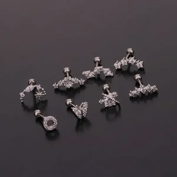 316L Stainless Steel Copper Zircon Ear Cartilage Rings & Studs Flower Waterproof Non Tarnish Surgical Steel Women'S