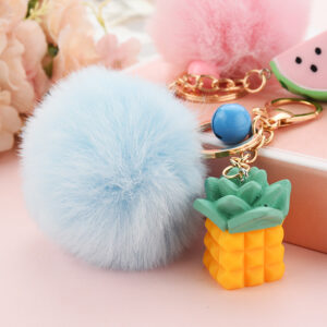 Pineapple fur ball keychain