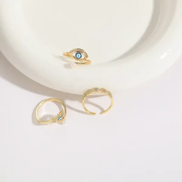 Wholesale Simple Style Devil's Eye Copper Plating Inlay Zircon 14k Gold Plated Rings