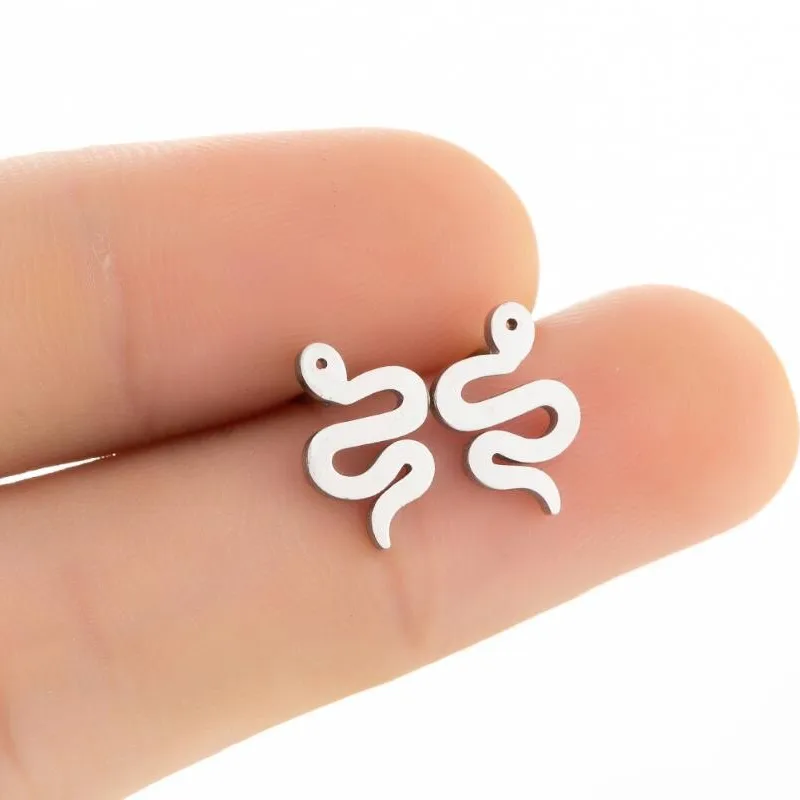 Wholesale PVD Coated 18K Gold Real Gold Plated Snake 304 Stainless Steel Simple Style Waterproof Non Tarnish Ear Studs