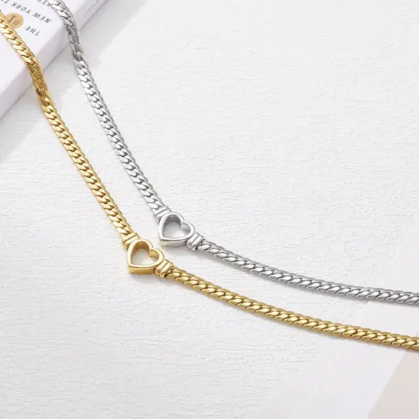 PVD Coated Real Gold Plated 16K White Plating Heart Shape 304 Stainless Steel IG Style Waterproof Non Tarnish Necklace
