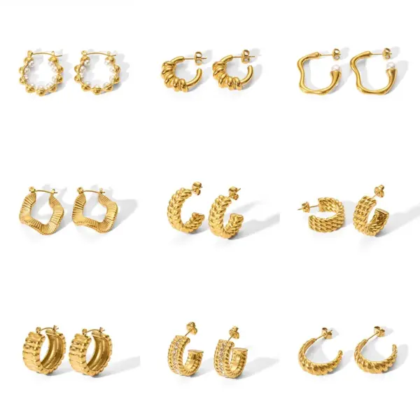 PVD Coated 18K Gold Real Gold Plated U Shape Stainless Steel Simple Style Waterproof Non Tarnish Earrings