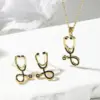 Wholesale Cute Vintage Style Simple Style Stethoscope Copper 18k Gold Plated Zircon Jewelry Set In Bulk
