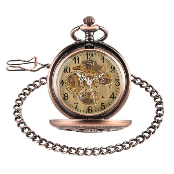 oly-afea0ba1169c56eb3487215d3a70c98d Wholesale Retro Flip Hollow Necklace cket Watch Red Bronze Hollow Gear Roman Face Men's and Women's Mechanical cket Watch