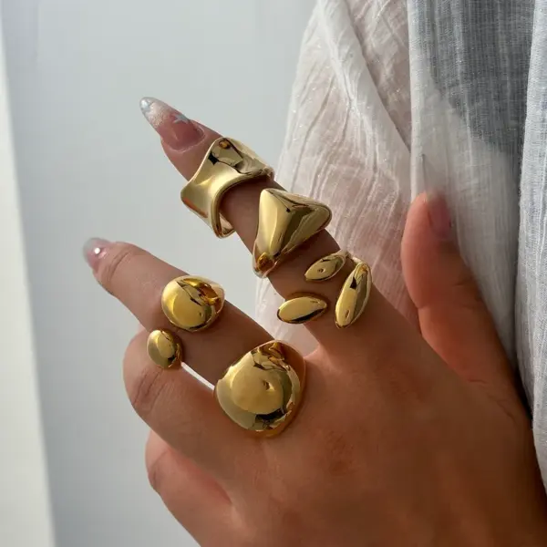 PVD Coated Real Gold Plated 18K Gold Irregular Geometric 304 Stainless Steel Casual Elegant Simple Style Waterproof Non Tarnish Open Rings