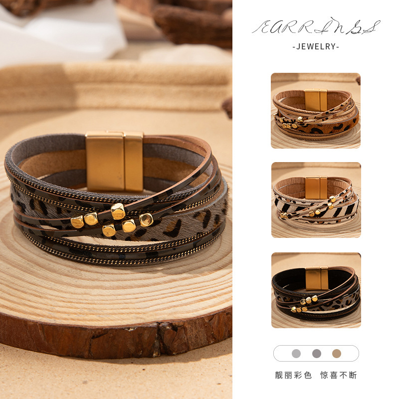 Wholesale Leopard print fur magnetic buckle bracelet