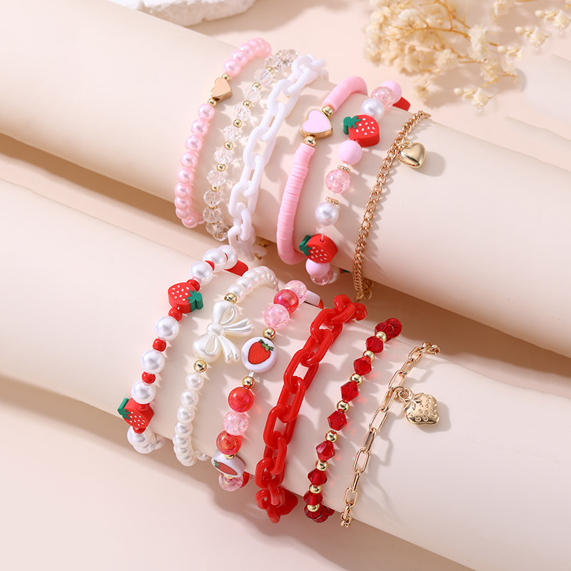 Wholesale Red lymer clay strawberry pearl girl's bracelet