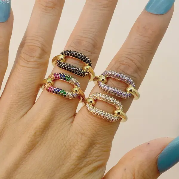 Wholesale Fashion Geometric Copper Gold Plated Zircon Open Ring In Bulk