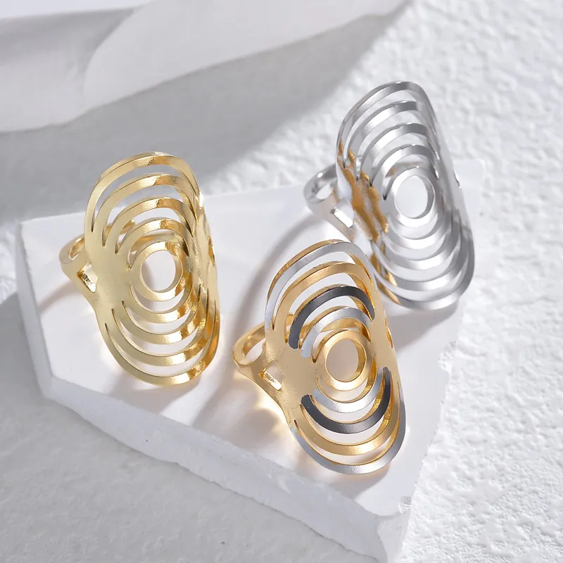 Wholesale 304 Stainless Steel Color Block PVD Coated Stone-Free 14K Real Gold Plated Streetwear Waterproof Non Tarnish Plating Open Rings
