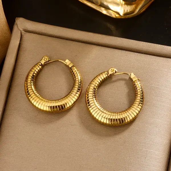 Wholesale Ion Plating (IP) 18K Gold Plated U Shape Double Ring Circle 304 Stainless Steel Vintage Style Waterproof Non Tarnish Earrings