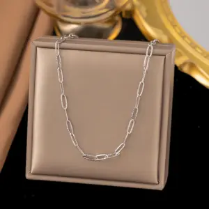 13【H6125】Embossed Chain Necklace / Steel Color