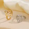 Wholesale PVD Coated 18K Gold Plated Flower 304 Stainless Steel Simple Style Waterproof Non Tarnish Open Rings