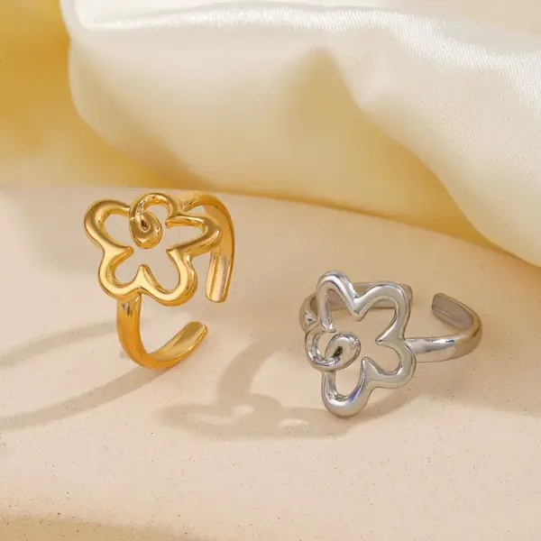 Wholesale PVD Coated 18K Gold Plated Flower 304 Stainless Steel Simple Style Waterproof Non Tarnish Open Rings