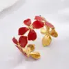 Wholesale Bohemian Imitation Gold Plated 304 Stainless Steel Universal Electroplated Colorful Oil Drop Flower Open Bracelet For Women