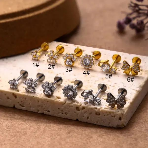 Wholesale 1 Piece Ear Cartilage Rings & Studs Basic Classic Style Flower Bow Knot Titanium Plating Inlay Zircon Lip Rings Ear Cartilage Rings & Studs