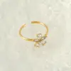 Wholesale PVD Coated 18K Gold Plated Flower 304 Stainless Steel Elegant Waterproof Non Tarnish Open Rings