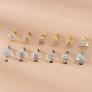 1 Piece 316L Stainless Steel Copper Zircon Ear Cartilage Rings & Studs Star Flower Waterproof Non Tarnish Surgical Steel Women'S