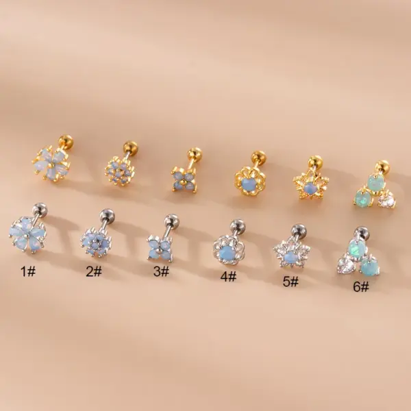 1 Piece 316L Stainless Steel Copper Zircon Ear Cartilage Rings & Studs Star Flower Waterproof Non Tarnish Surgical Steel Women'S