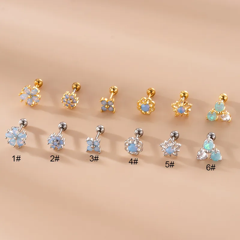 Wholesale 1 Piece 316L Stainless Steel Copper Zircon Ear Cartilage Rings & Studs Star Flower Waterproof Non Tarnish Surgical Steel Women'S