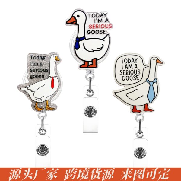 Wholesale Cross-border Hot-selling Creative Goose GOOSE Acrylic Fun Glitter Stretchable Badge Clip Chest Card Certificate Easy Pull Buckle