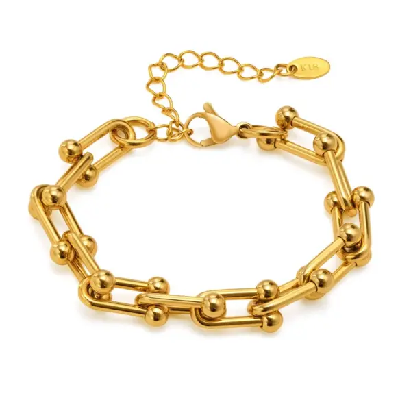 Wholesale PVD Coated Real Gold Plated Geometric Stainless Steel Cool Style Waterproof Non Tarnish Bracelets