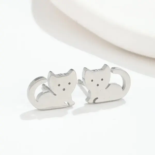 PVD Coated Real Gold Plated Cat Stainless Steel Cute Waterproof Non Tarnish Ear Studs
