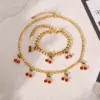 304 Stainless Steel Glass Geometric PVD Coated 18K Real Gold Plated Real Gold Plated Princess Luxurious British Style Waterproof Non Tarnish Plating Jewelry Set
