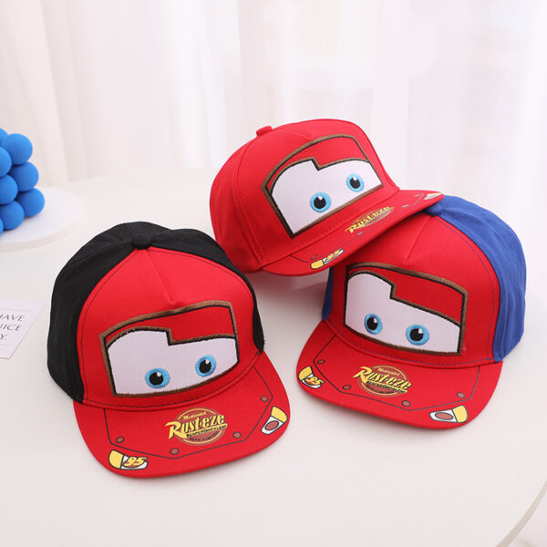 Wholesale Korean Car Children's Flat Brim Baseball Cap Spring and Autumn New Cartoon Lightning Mcqueen Boys and Girls Hip-Hop Hat