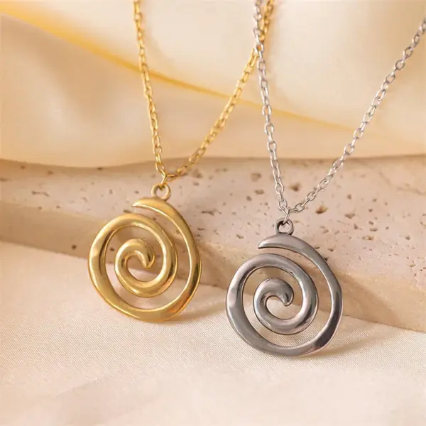 Wholesale PVD Coated 18K Gold Plated Solid Color Spiral 304 Stainless Steel Casual Cute Classic Style Waterproof Non Tarnish Pendant Necklace