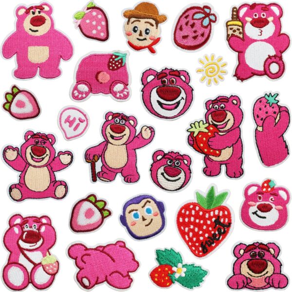 Wholesale Cartoon Character Embroider Cloth Stickers Cute Pink Bear Patch Stickers Clothes Bag Decoration Computer Embroidery Labels Ironing