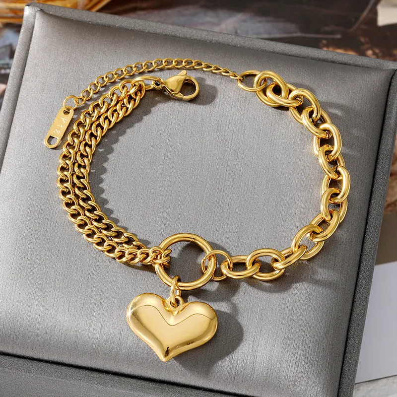Wholesale Simple Style Commute Heart Shape Taurus Stainless Steel Plating Gold Plated Bracelets