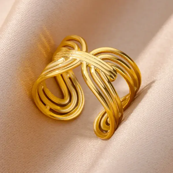 PVD Coated Real Gold Plated Solid Color 304 Stainless Steel Exaggerated Simple Style Waterproof Non Tarnish Open Rings