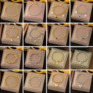 Simple Style Classic Style Geometric Heart Shape Butterfly Titanium Steel Cuban Link Chain Curb Chain Cable Chain Bracelets In Bulk