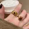 Wholesale Golden Sun Flower Tiger Eye Ring Women's 2025 New High-grade Sense Ring Niche Design Unique Ring