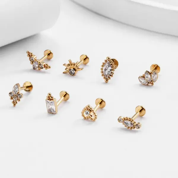 1 Piece Ear Cartilage Rings & Studs Simple Style Heart Shape Crown Eye Pure Titanium Inlaid Zircon