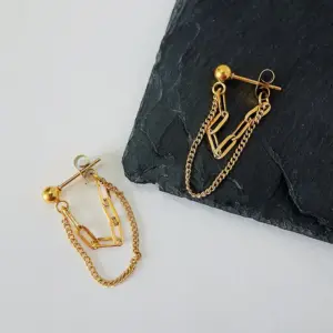 Sd137 Gold Hanging on Back of Ear Chain Earrings / Titanium Steel