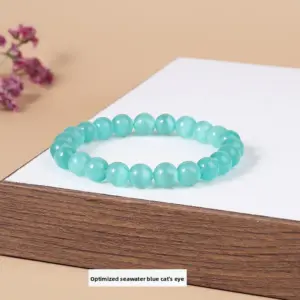 Optimized Seawater Blue Cat's Eye Stone Bracelet / Diameter 8.1-8.8mm (about 21-23 Pieces)