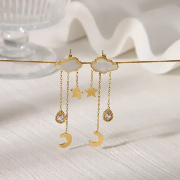 Wholesale Jewelry French Style Simple Style Clouds Star Moon 304 Stainless Steel 18K Gold Plated Jewelry Set