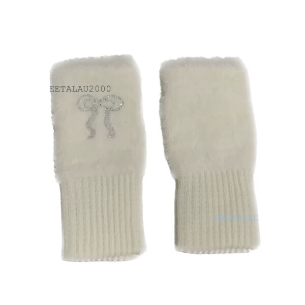 oly-b06ef1fbb4d8b1df5dbb97038b7a1f10 Wholesale Homemade Imitation Mink Hair Half Finger Gloves Bow Hot Drilling Warm Cute Finger Leakage Cold-proof Warm Finger Set Student Women
