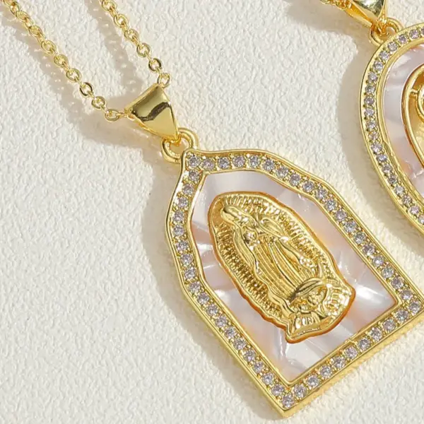 Wholesale Vintage Style Simple Style Human Copper Plating Inlay Shell Zircon 14k Gold Plated Pendant Necklace
