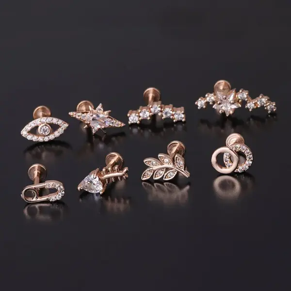 316L Stainless Steel Copper Zircon Ear Cartilage Rings & Studs Leaf Waterproof Non Tarnish Surgical Steel Women'S