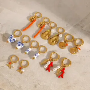 Wholesale 304 Stainless Steel Geometric PVD Coated 18K Real Gold Plated Real Gold Plated Simple Style Classic Style Waterproof Non Tarnish Charm Sleeper Hoop Earrings Drop Earrings