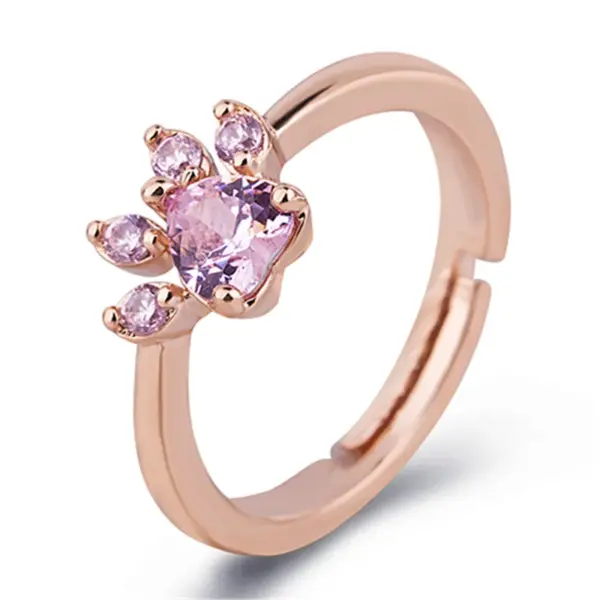 Wholesale Sweet Paw Print Copper Plating Inlay Zircon Rose Gold Plated Rings Earrings Necklace